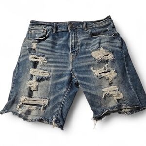 American Eagle Next Level Airflex Mens Distressed Blue Jean Shorts